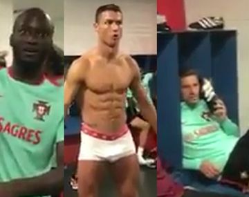 {altText(El jugador del Real Madrid, siempre en el centro de la escena,#MannequinChallenge: CR7 se desnudó frente a sus compañeros de selección)}