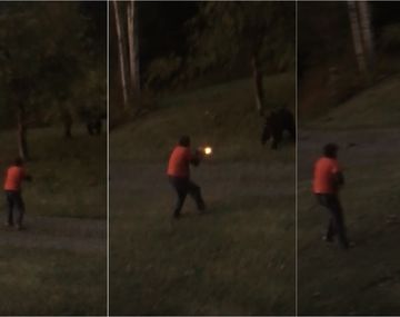 Enfrentó a un oso en la puerta de su casa