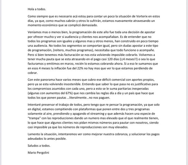 Mario Pergolini rompió el silencio tras las acusaciones por levantar programas en Vorterix: "Sólo para tu información"