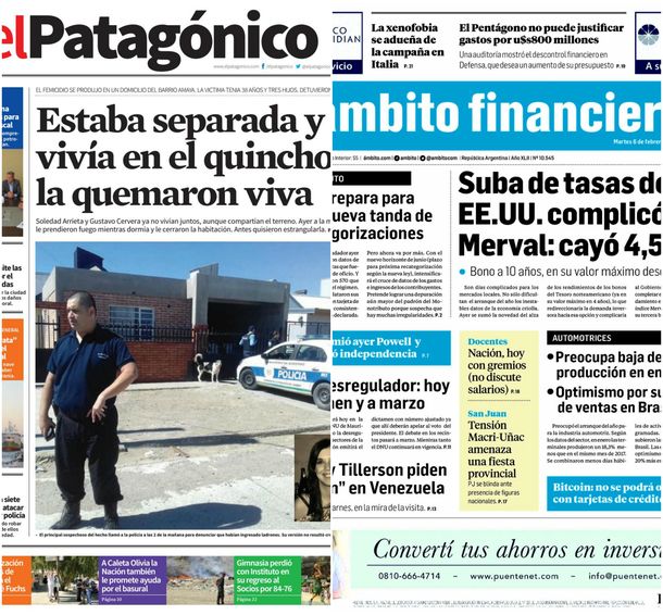Tapas de diarios del martes 6 de febrero de 2018