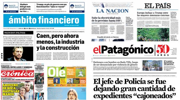 Tapas de diarios del miércoles 1 de febrero de 2017