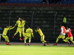 Festejo de la Selección Colombia tras el agónico gol de Ever Valencia Festejo de la Selección Colombia tras el agónico gol de Ever Valencia