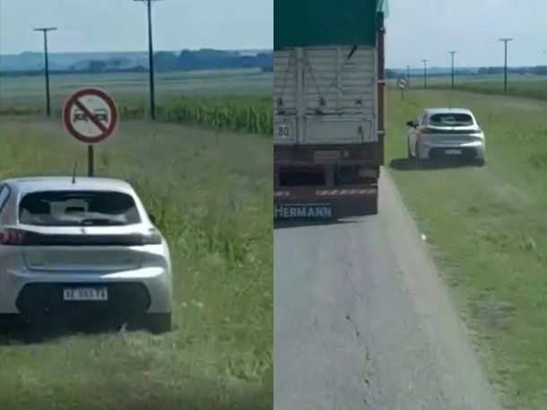 Imprudencia al volante: lo filmaron circulando por la banquina y por el pasto