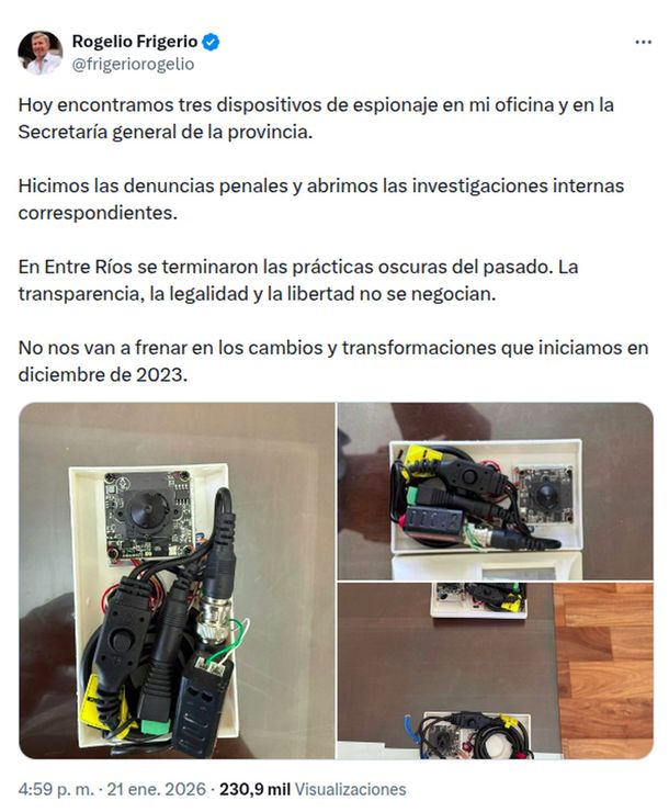 Escándalo en Entre Ríos: Rogelio Frigerio denunció que fue víctima del espionaje ilegal