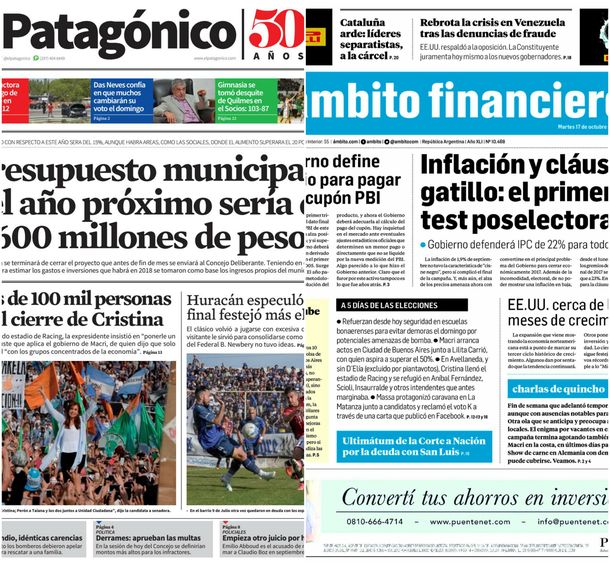 Tapas de diarios del martes 17 de octubre de 2017