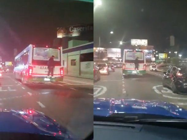 Video: un hombre viajó colgado de un colectivo para no pagar el boleto