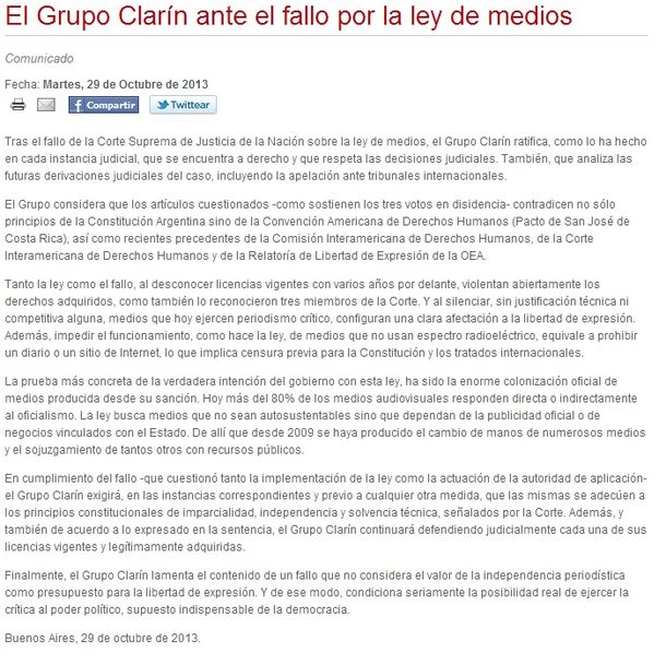 Clarín analiza apelar ante tribunales internacionales