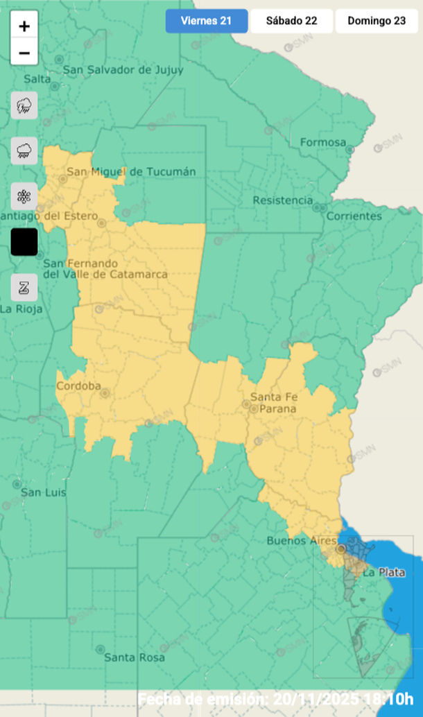Alerta por viento fuerte en varias regiones del país. Fuente: Servicio Meteorológico Nacional. Alerta por viento fuerte en varias regiones del país. Fuente: Servicio Meteorológico Nacional.