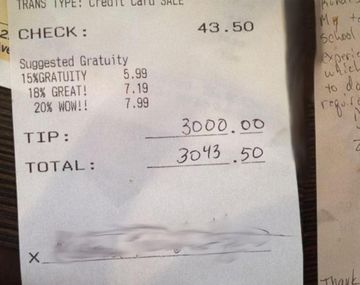 Dejó US$3000 de propina en un restaurante