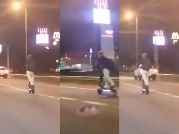 Panamericana: un hombre anduvo en monopatín eléctrico, esquivó autos y pasó por el peaje sin pagar