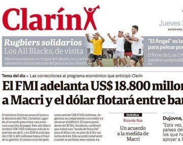 Tapa de Diario Clarín del 27 de septiembre de 2018.