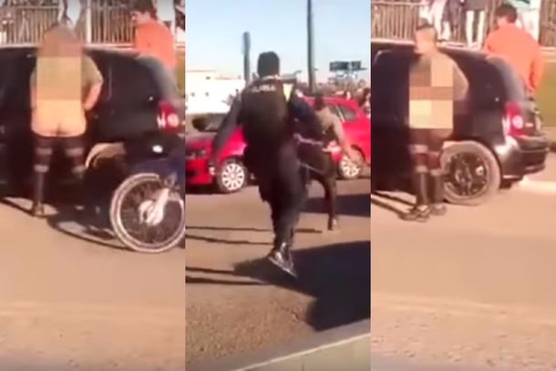 Se desnudó en la vía pública y un policía le pegó con un látigo&nbsp;
