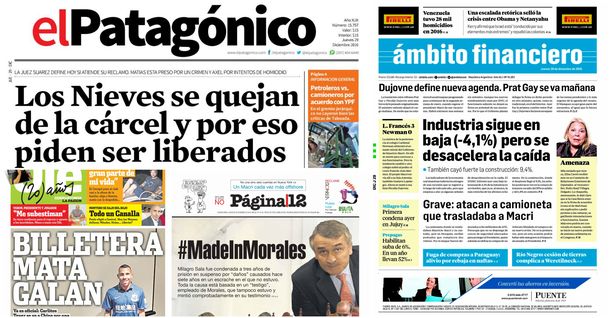 Tapas de diarios del 29 de diciembre de 2016