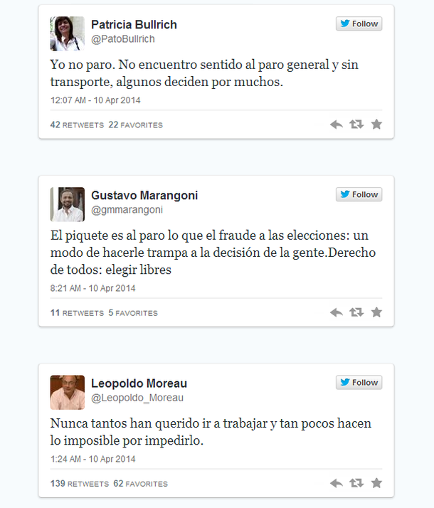 Políticos hablan del paro en Twitter