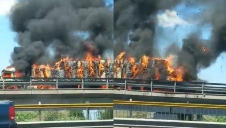 Espectacular incendio de un camión: hay demoras en Panamericana