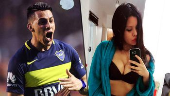 Cristian Pavón y la botinera Male Farías Cristian Pavón y la botinera Male Farías