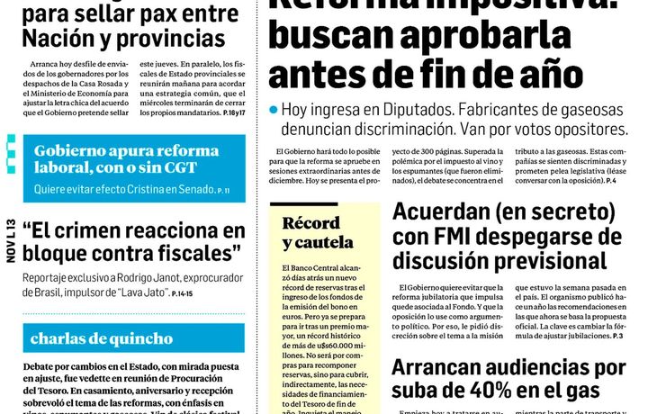 Tapas de diarios del lunes 13 de noviembre de 2017