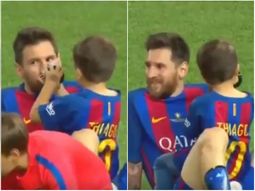 Lionel Messi y Thiago tras el partido del Barcelona Lionel Messi y Thiago tras el partido del Barcelona