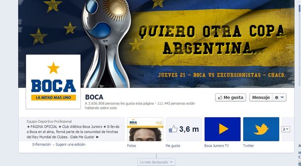 Boca es el equipo argentino más popular en Facebook