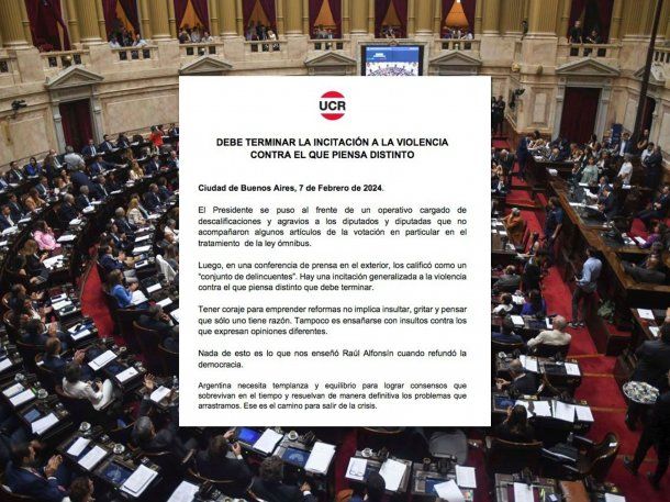 Comunicado de la UCR por los agravios de Javier Milei a diputados