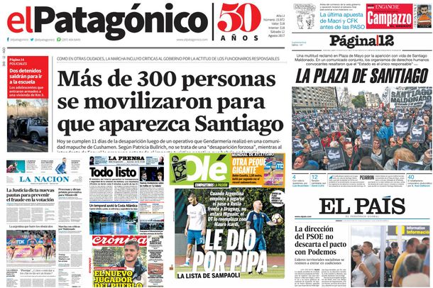 Tapas de diarios del sábado 12 de agosto de 2017