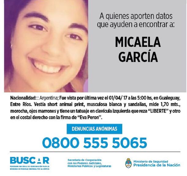 Recompensa por Micaela García