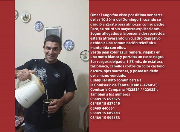 Buscan en Zárate a un hombre que desapareció el domingo