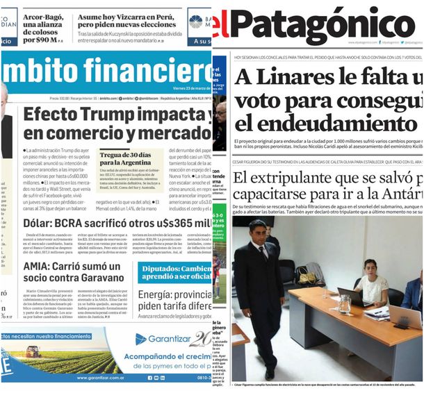 Tapas de diarios del viernes 23 de marzo de 2018