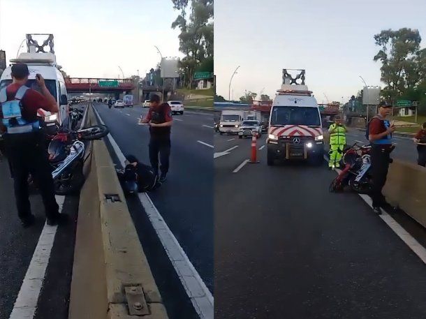 Choque en avenida General Paz: espectacular rescate aéreo de un motoquero que se cruzó de carril