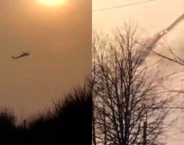El momento en que un misil británico parte en dos a helicóptero ruso en el aire