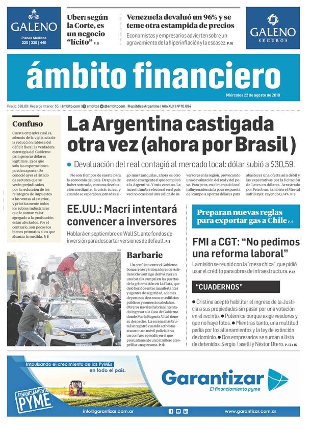 Tapas de diarios del miércoles 22 de agosto de 2018