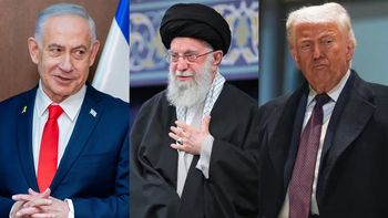 Alí Jamenei entre Benjamin Netanyahu y Donald Trump. Alí Jamenei entre Benjamin Netanyahu y Donald Trump.