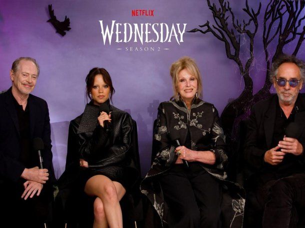 El elenco de Merlina en la conferencia de prensa. Foto: (Netflix)