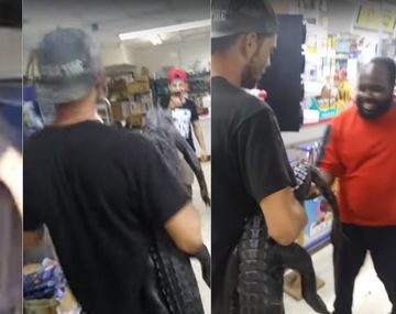 Persiguió a los clientes con un caimán