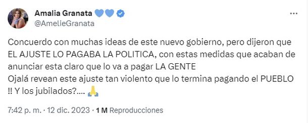 El reclamo de Amalia Granata tras los anuncios de Luis Caputo El reclamo de Amalia Granata tras los anuncios de Luis Caputo