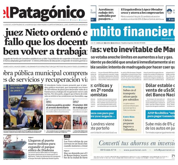 Tapas de diarios del jueves 31 de mayo de 2018