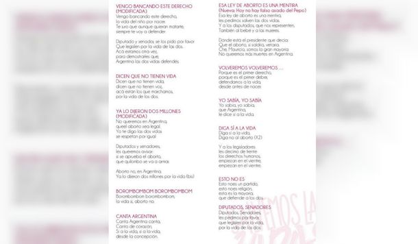 Al pie de la letra: así es el cancionero en contra del aborto legal