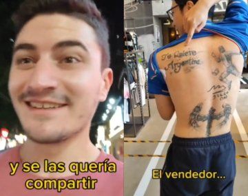 Es viral: el vendedor de un negocio en China que tiene tatuado a Maradona y Riquelme
