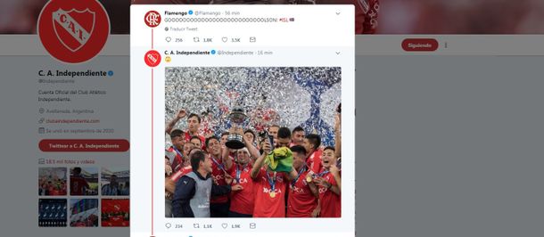 El cruce de Independiente en Twitter