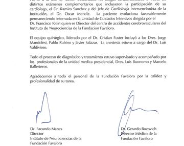 El primer parte médico: Una cirugía sin complicaciones