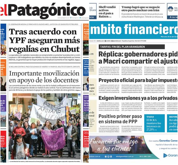 Tapas de diarios del jueves 26 de abril de 2018