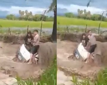 Video: dramático rescate de una pareja atrapada en la inundación en Salta