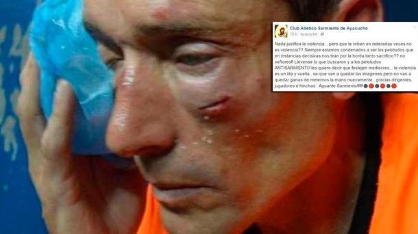 El patético mensaje de Sarmiento tras la agresión al árbitro.