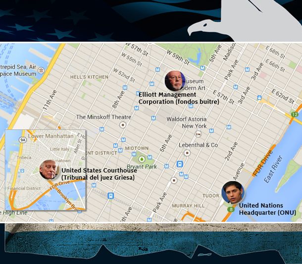 Kicillof en la Gran Manzana, a cuadras de Griesa y Singer