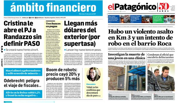 Tapas de diarios del miércoles 14 de junio de 2017