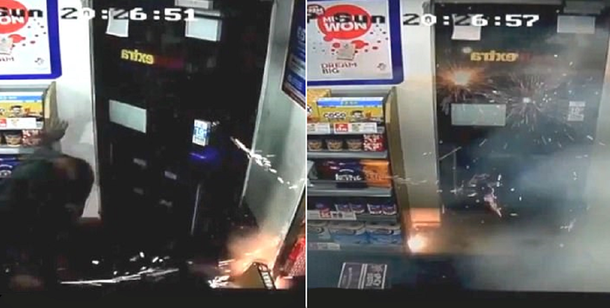 VIDEO: Empleados son atacados con fuegos artificiales dentro de un local