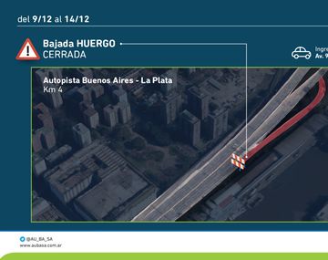 Del 9 al 14 de diciembre estará cerrada la bajada Huergo de la autopista BA-La Plata
