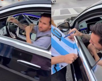 Siempre dispuesto: el momento viral de Messi con dos hinchas gracias a un semáforo en rojo