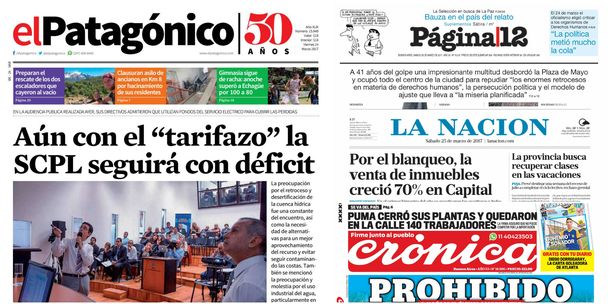 Tapas de diarios del 25 de marzo de 2017