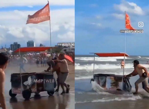 Insólito: se prendió fuego un carrito de panchos en Mar del Plata y lo metieron al mar para apagarlo